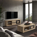 KITTRY - Meuble TV 2 Portes et 2 Niches Aspect Bois Canyon et Marbre