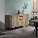 ROMY - Buffet 3 Portes 1 Tiroir Aspect Bois Finition Canyon Oak Effet Tasseaux