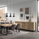 ROMY - Buffet 4 Portes 1 Tiroir Aspect Bois Finition Canyon Oak Effet Tasseaux