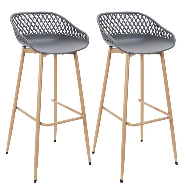 TRESSIE - Lot de 2 Tabourets Gris Pieds Effet Bois Verni