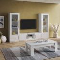 CLARK - Meuble TV 2 Portes Moderne Laqué Blanc avec Leds