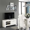 DENAE - Meuble TV 1 Porte L112cm Laqué Blanc Brillant