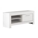 DENAE - Meuble TV 1 Porte L112cm Laqué Blanc Brillant