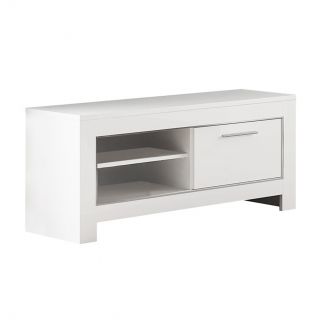 DENAE - Meuble TV 1 Porte L112cm Laqué Blanc Brillant