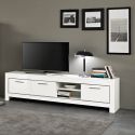 DENAE - Meuble TV 3 Portes L207cm Laqué Blanc Brillant