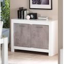 DENAE - Buffet 2 Portes L112cm Laqué Blanc Brillant et Gris Marbré