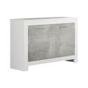 DENAE - Buffet 2 Portes L112cm Laqué Blanc Brillant et Gris Marbré