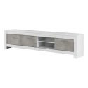 DENAE - Meuble TV 3 Portes L207cm Laqué Blanc Brillant et Gris Marbré