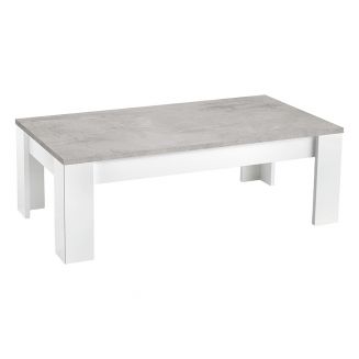 DENAE - Table Basse Rectangulaire L126cm Laquée Blanc Brillant et Gris Marbré