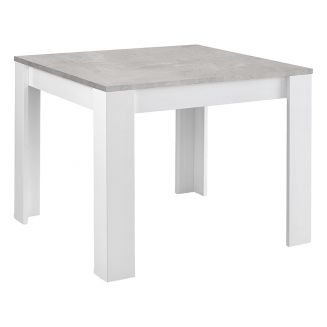 DENAE - Table Carrée 100cm Laquée Blanc Brillant et Gris Marbré