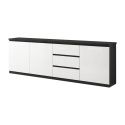 DEYTON - Buffet 3 Portes 3 Tiroirs Laqué Noir et Blanc Brillant