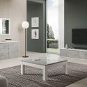 DEYTON - Table Basse Carrée 100cm Laquée Blanc et Gris Marbré