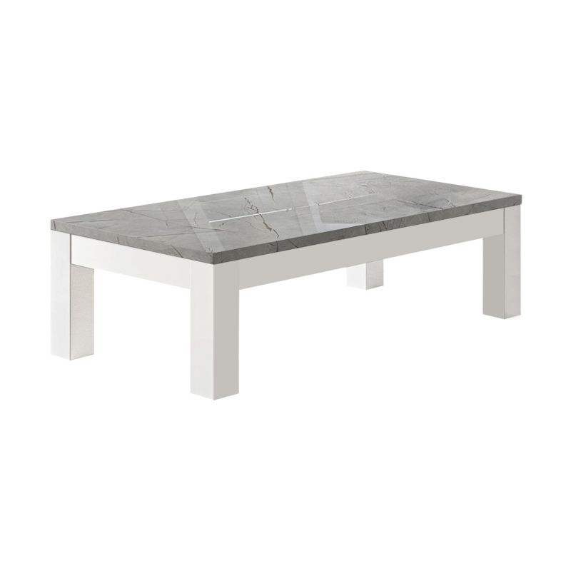 DEYTON - Table Basse L127cm Laquée Blanc et Gris Marbré