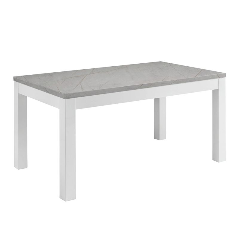 DEYTON - Table Rectangulaire 138x80cm Laquée Blanc et Gris Marbré