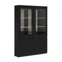 DEYTON - Vitrine 4 Portes Laquée Noir Brillant avec Leds