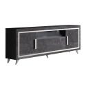 GUEDA - Buffet 4 Portes Effet Marbre Anthracite Finition Argent avec Leds