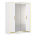 JEMMA - Armoire 4 Portes Laquée Blanc et Décor Doré avec Miroirs