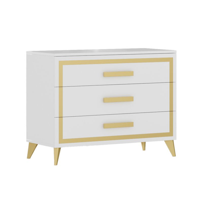 JEMMA - Commode 3 Tiroirs Laqué Blanc et Décor Doré