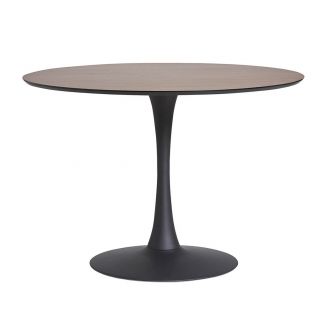 CANTIQUE - Table Ronde 110cm Pied Noir et Plateau Effet Bois