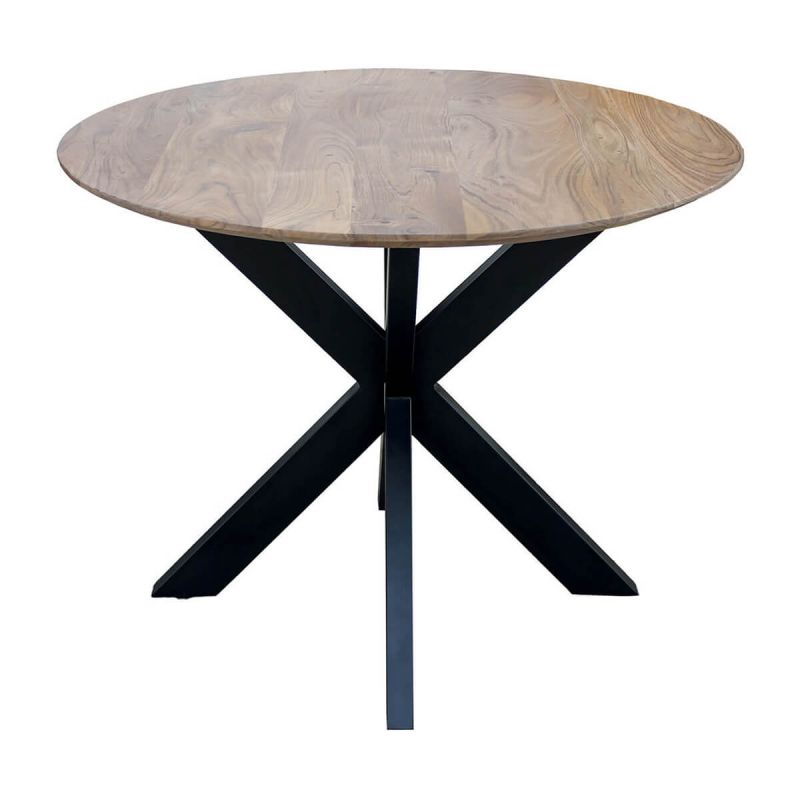 MYRIAM - Table de Repas Ronde Bois et Acier Noir Mat