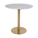 TYROL - Table Repas Ø90cm Plateau MDF Aspect Marbré et Pied Métal Doré