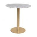 TYROL - Table Repas Ø70cm Plateau MDF Aspect Marbré et Pied Métal Doré