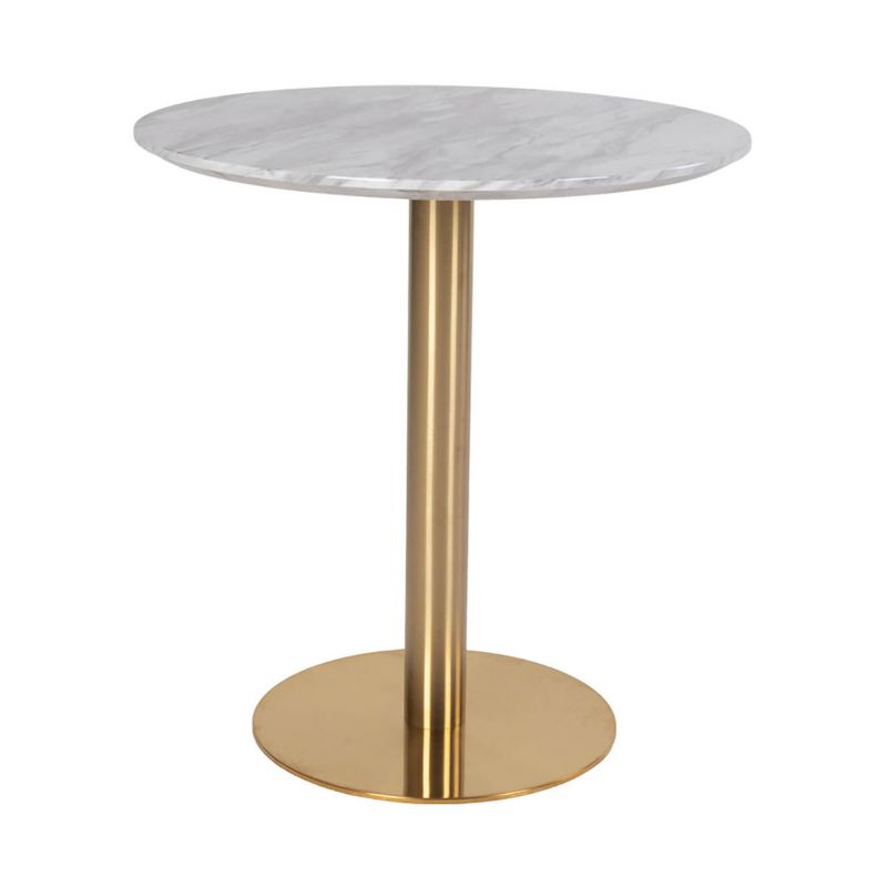 TYROL - Table Repas Ø70cm Plateau MDF Aspect Marbré et Pied Métal Doré