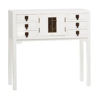 MINZE - Console 2 Portes 6 Tiroirs Coloris Blanc