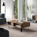 CARSON - Table Basse 1 Tiroir Effet Bois Naturel et Noir