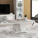 EROS - Table Basse Pied Central Blanc et Aspect Marbre