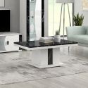 ARIANE - Table Basse Pied Central Blanc et Aspect Marbre Noir