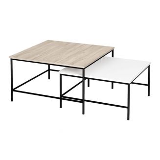 MAGGA - Duo de Tables Basses Carrées Gigognes Effet Chêne Sonoma et Bois Noir