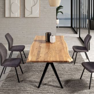 ARCANE - Pack Table 200cm Acacia Massif + 4 Chaises Bi-Matière Anthracite Jasda