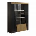 KADALA - Vitrine 2 Portes Design Laquée Noir Décor Bois avec Leds