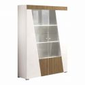 KADALA - Vitrine 2 Portes Design Laquée Blanc Décor Bois avec Leds