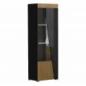 KADALA - Vitrine 1 Porte Droite Laquée Noir Décor Bois avec Leds