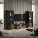 KADALA - Meuble TV Design 158cm Laqué Noir Décor Bois avec Leds