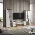 KADALA - Meuble TV Design 158cm Laqué Blanc Décor Bois avec Leds