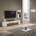 KADALA - Meuble TV Design 209cm Laqué Blanc Décor Bois avec Leds