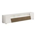 KADALA - Meuble TV Design 209cm Laqué Blanc Décor Bois avec Leds