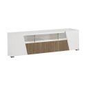 KADALA - Meuble TV Design 158cm Laqué Blanc Décor Bois avec Leds