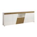 KADALA - Buffet Design 4 Portes Laqué Blanc Décor Bois avec Leds