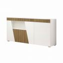 KADALA - Buffet Design 3 Portes Laqué Blanc Décor Bois avec Leds