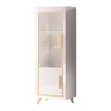 JEMMA - Vitrine 1 Porte Gauche Laquée Blanc et Décor Doré avec Leds