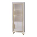 JEMMA - Vitrine 1 Porte Droite Laquée Blanc et Décor Doré avec Leds