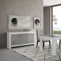 DENAE - Buffet 3 Portes L160cm Laqué Blanc Brillant et Gris Marbré