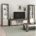 GONDOR - Meuble TV 2 Portes Décor Bois Gris Veiné et Beige