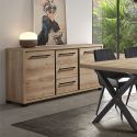 MARCO - Buffet 2 Portes 3 Tiroirs 182cm Aspect Bois