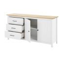 TINA - Buffet Bas 2 Portes 3 Tiroirs Bois Ciré et Blanc