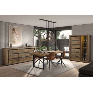 ANTONIN - Ensemble Complet Buffet 3 Portes et Table 170 cm Aspect Bois